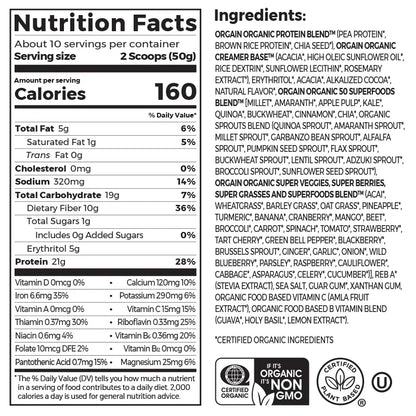 Organic Protein? & Superfoods Plant Based Protein Powder - Creamy Chocolate Fudge