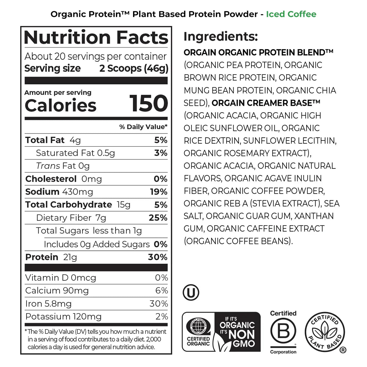 Organic Protein? Plant Based Protein Powder - Iced Coffee