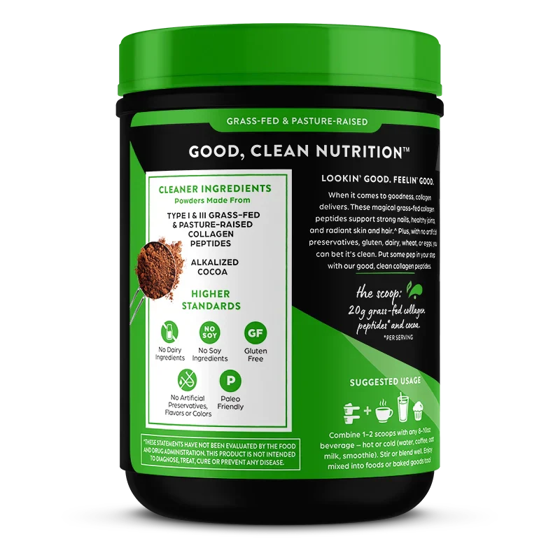 Grass Fed Pasture Raised Collagen Peptides - Chocolate
